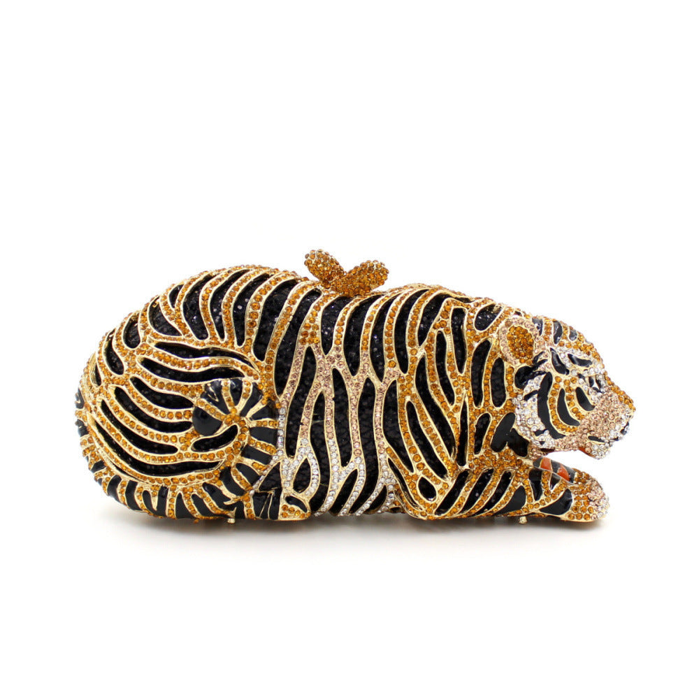 Tiger Rhinestone Metal Crystal Evening Clutch Bag 19cm
