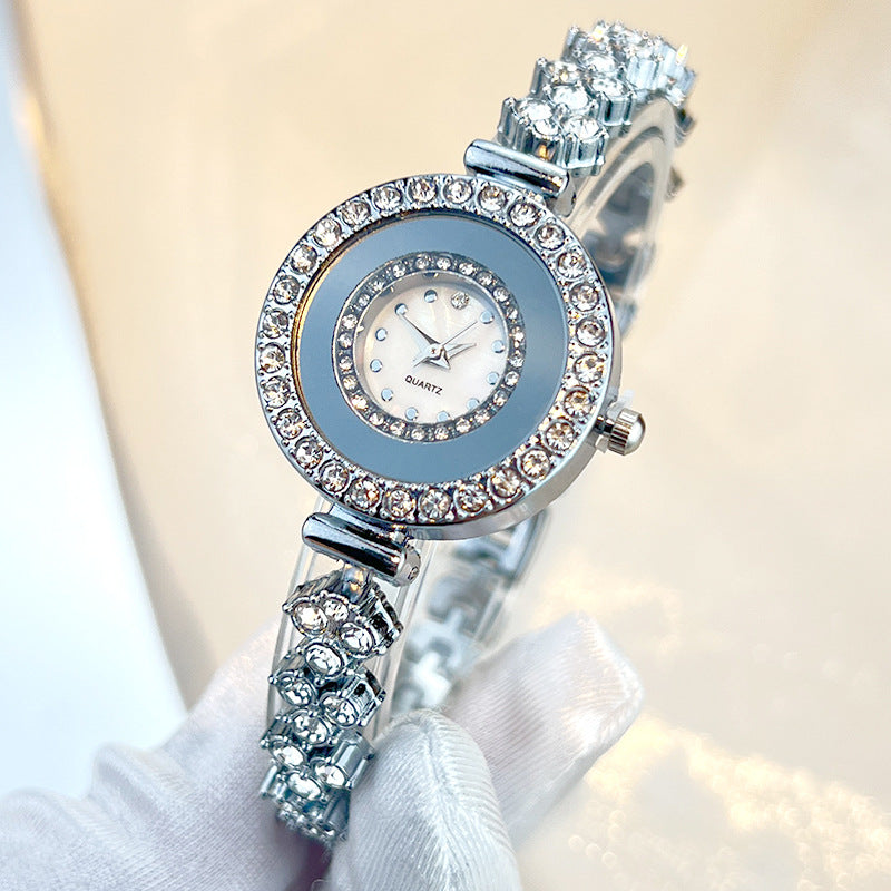 Montre à quartz pour femmes incrustée de strass en verre, couleur or, or rose et argent