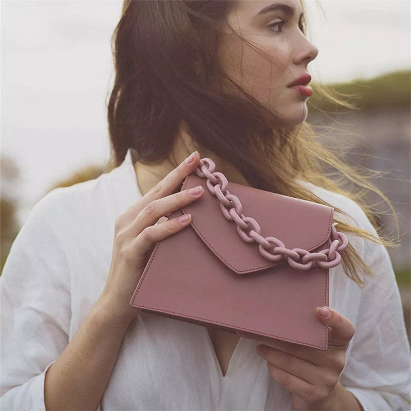 PU Trapezoidal Small Shoulder Bag with Chain for Women
