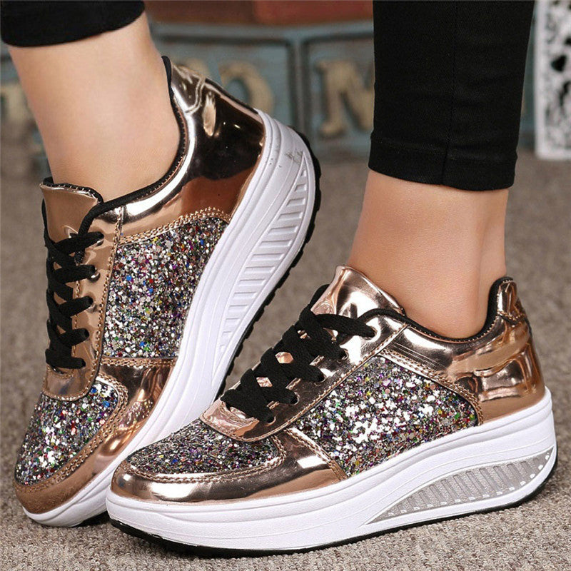 Sequin Canvas Women's High-Top Sneakers with Vulcanized Sole