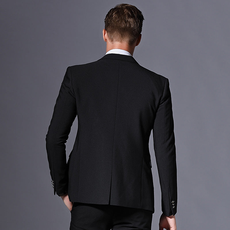 Men's Slim Fit Two-Button Suit with Flat Collar, Four-Season Acetate Fiber Blend