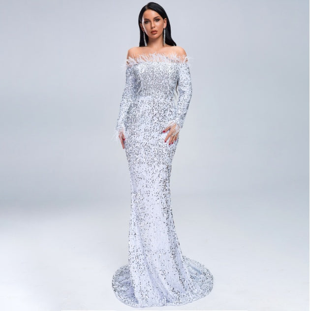 Robe de soirée en polyester blanche, verte et noire – du XS au XL