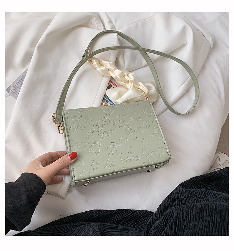 Silk Embossed Square Lock Messenger Shoulder Bag for Women