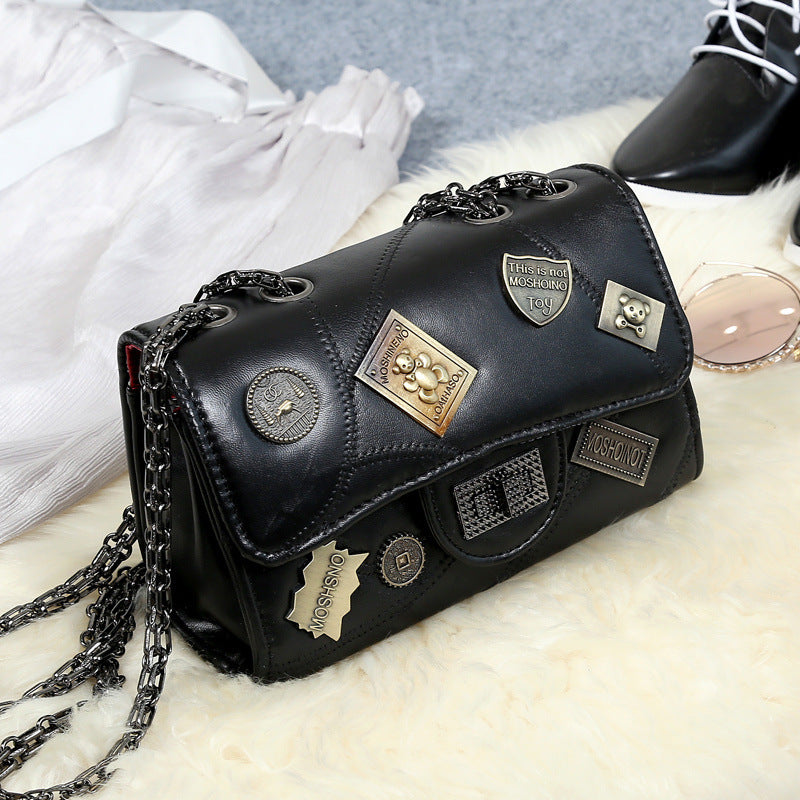 Fashion sheepskin splicing chain bag