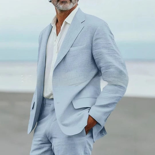 Men's Slim Fit Linen Two-Piece Business Casual Suit