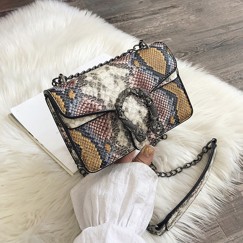 Snake Print Chain Small Square Shoulder Bag