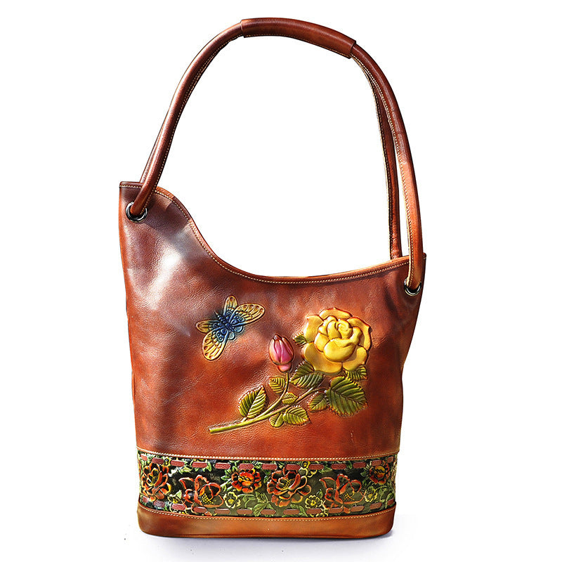 Sac à bandoulière en cuir de vachette grande capacité pour femme, noir et café