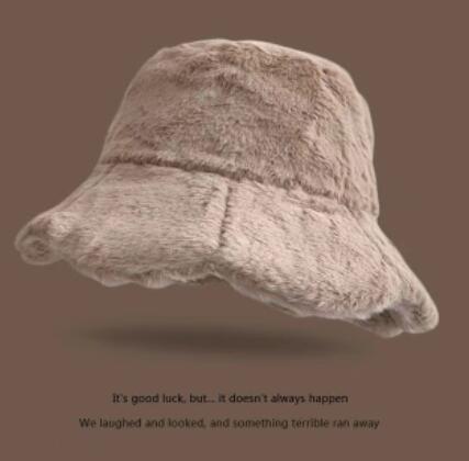 New Faux Rabbit Fur Ruffled Bucket Hat Women's