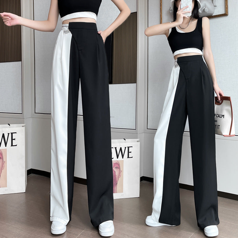 High Waist Retro Color Block Drape Straight-Leg Pants