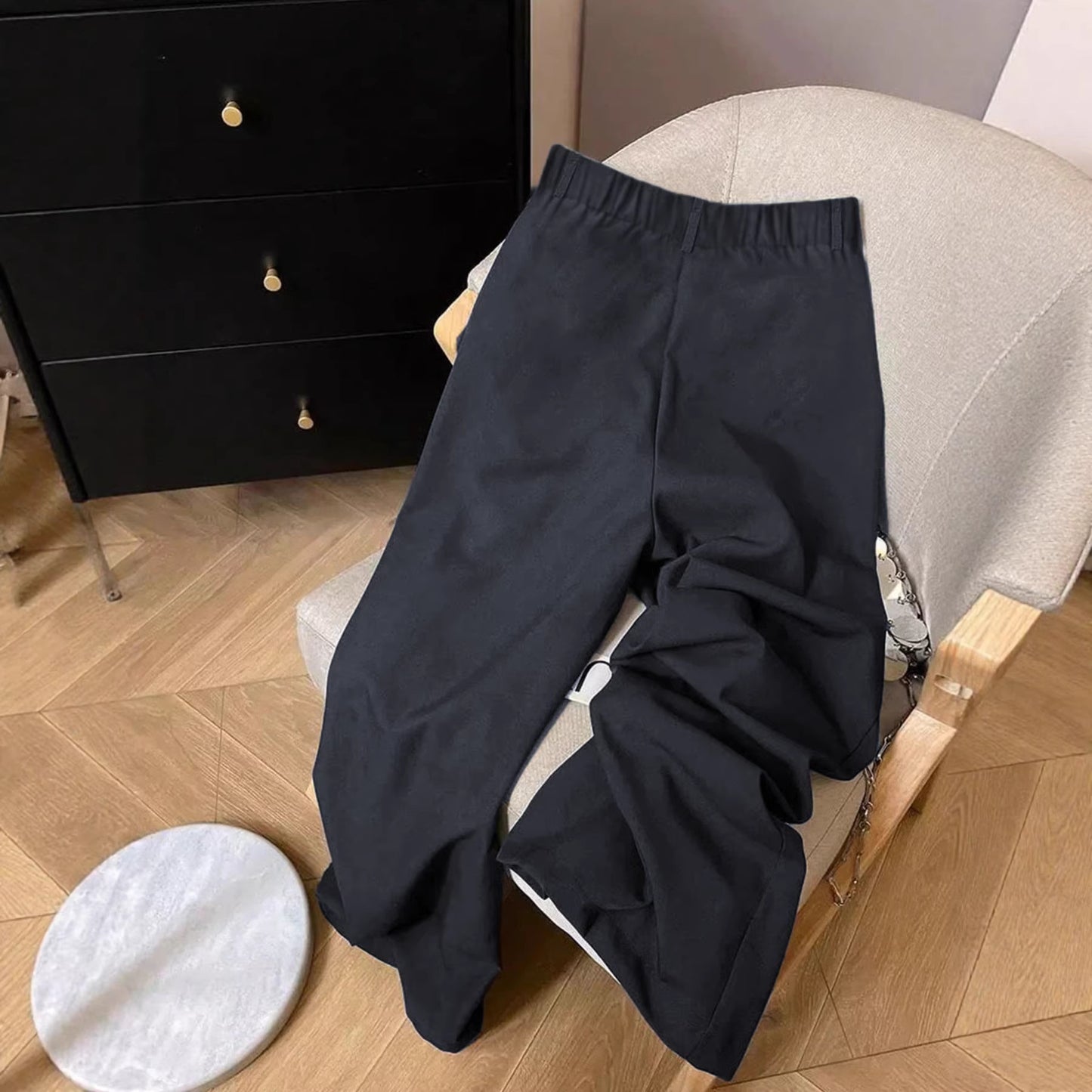 Womens Gray High-Waist Wide-Leg Casual Suit Pants