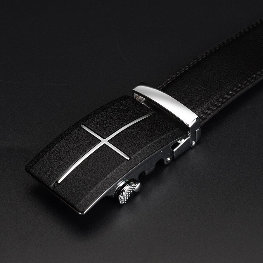 Men's Cowhide Business Belt with Automatic Alloy Buckle