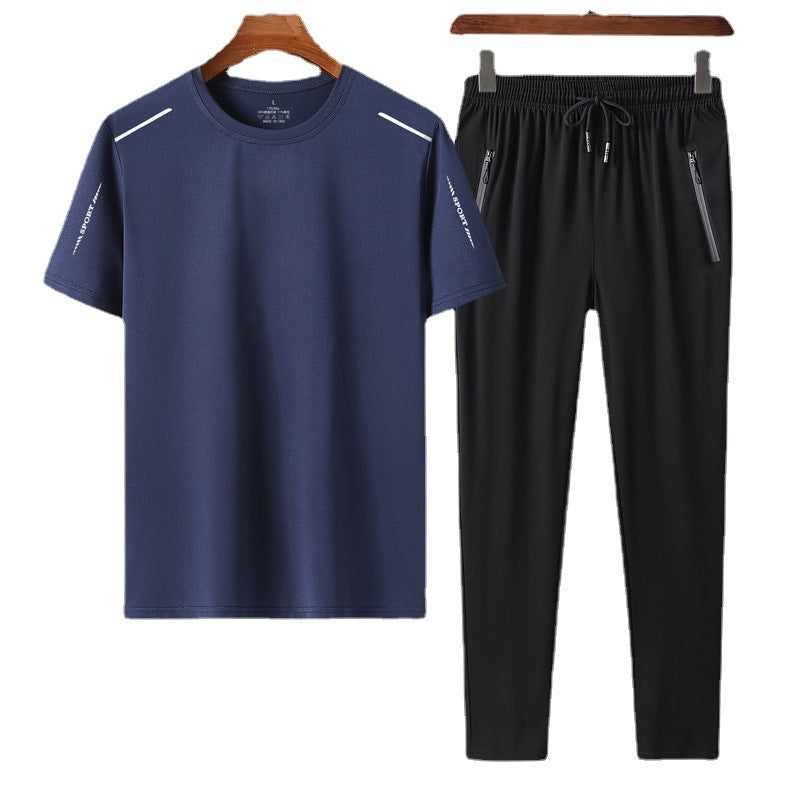 Men's Ice Silk Quick-Dry Two-Piece T-Shirt & Trousers Set