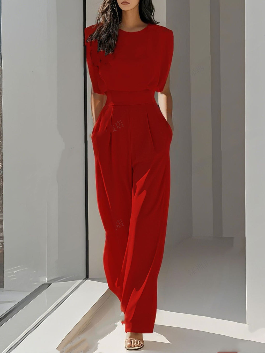 Summer Solid Color Sleeveless High Waist Jumpsuit