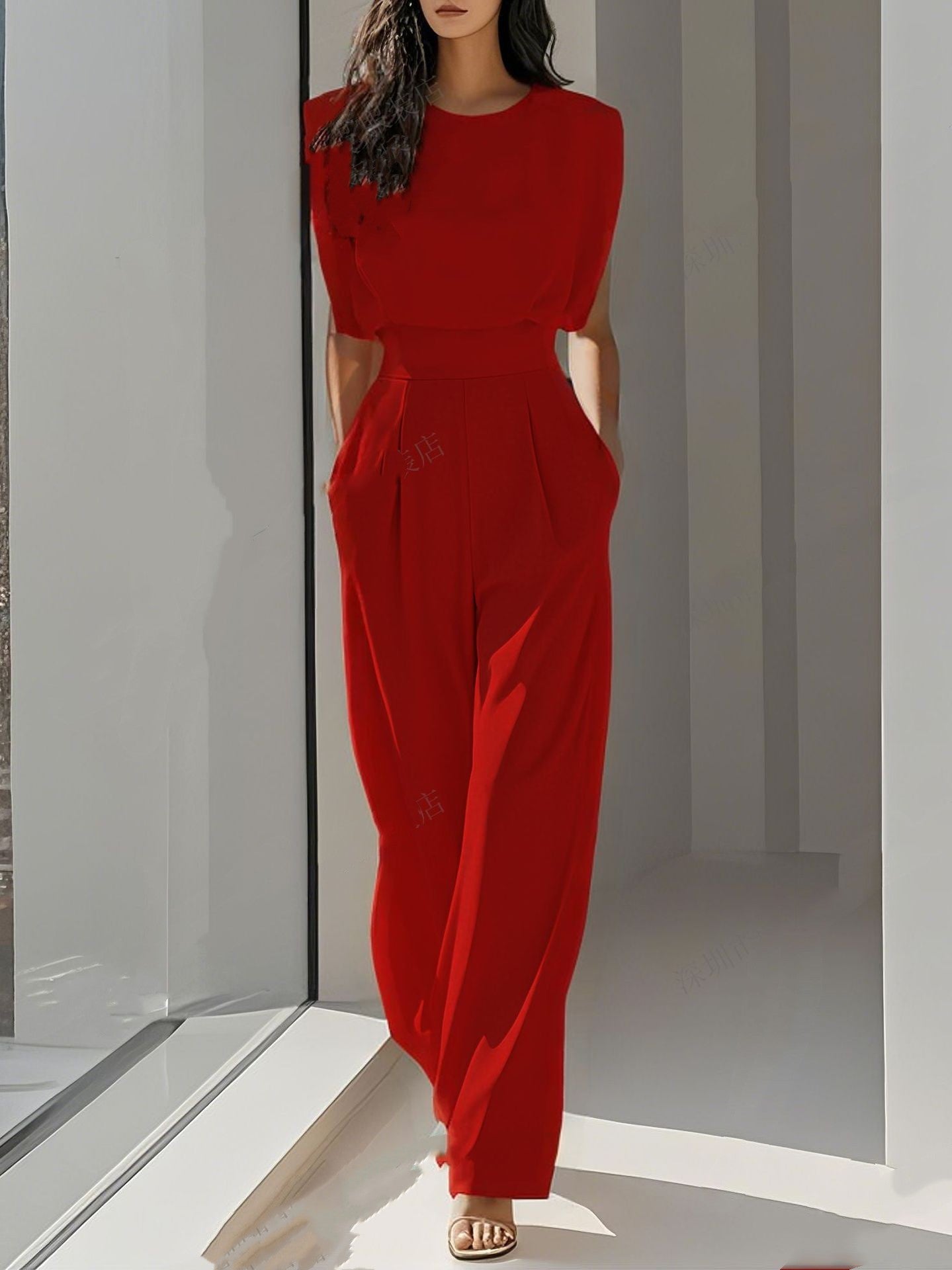 Summer Solid Color Sleeveless High Waist Jumpsuit
