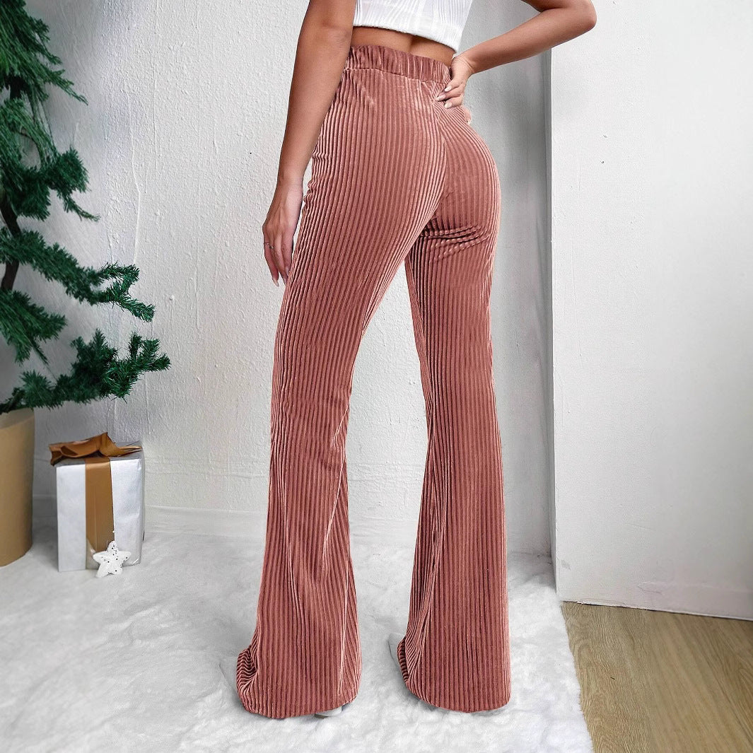 High Waist Corduroy Bell-Bottom Pants for Women Wide Leg