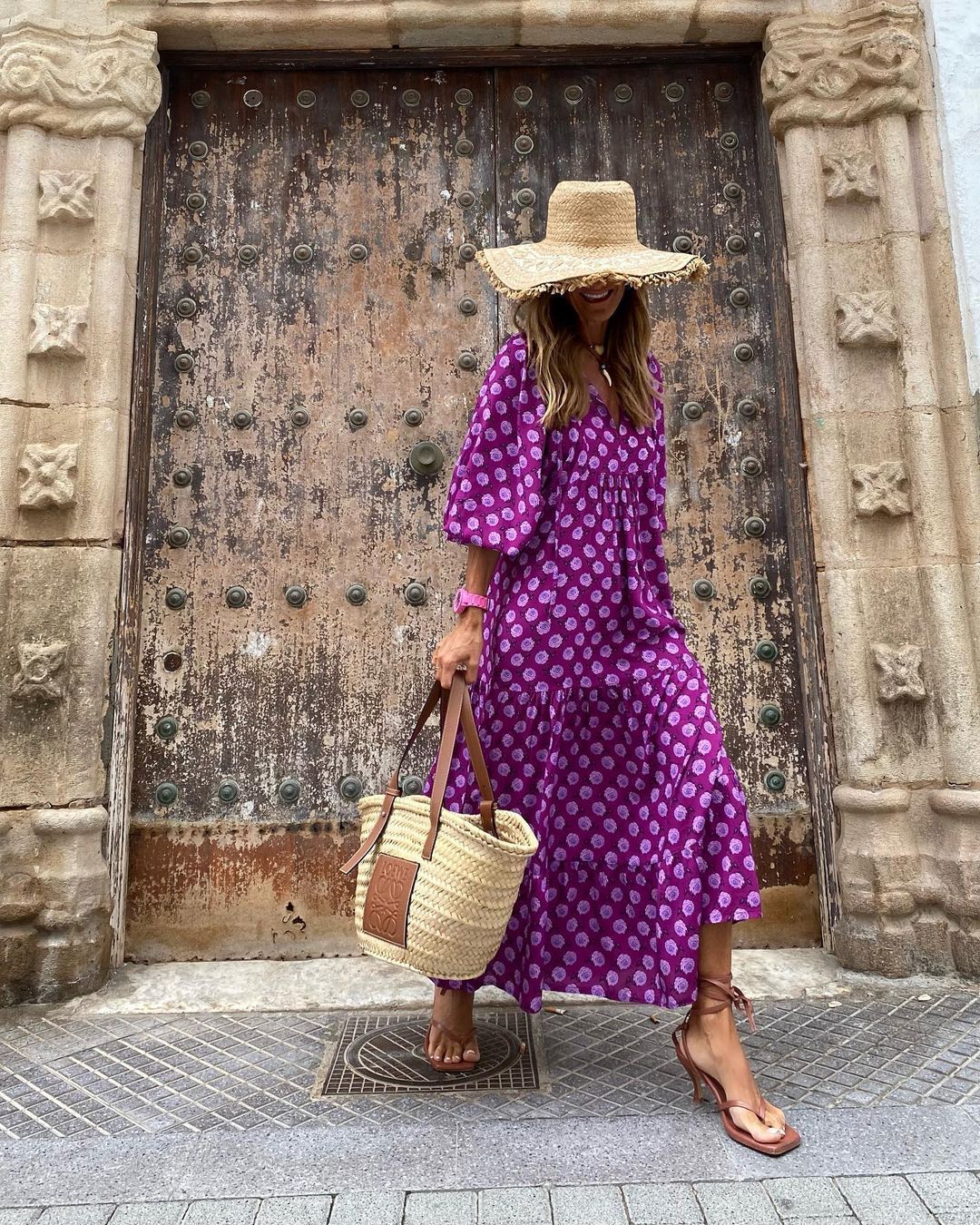 Summer Women's Vintage Bohemian Printed V-Neck Loose Long Dress Polyester