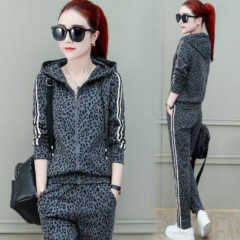 Leopard Print Slimming Sportswear Two-piece Suit