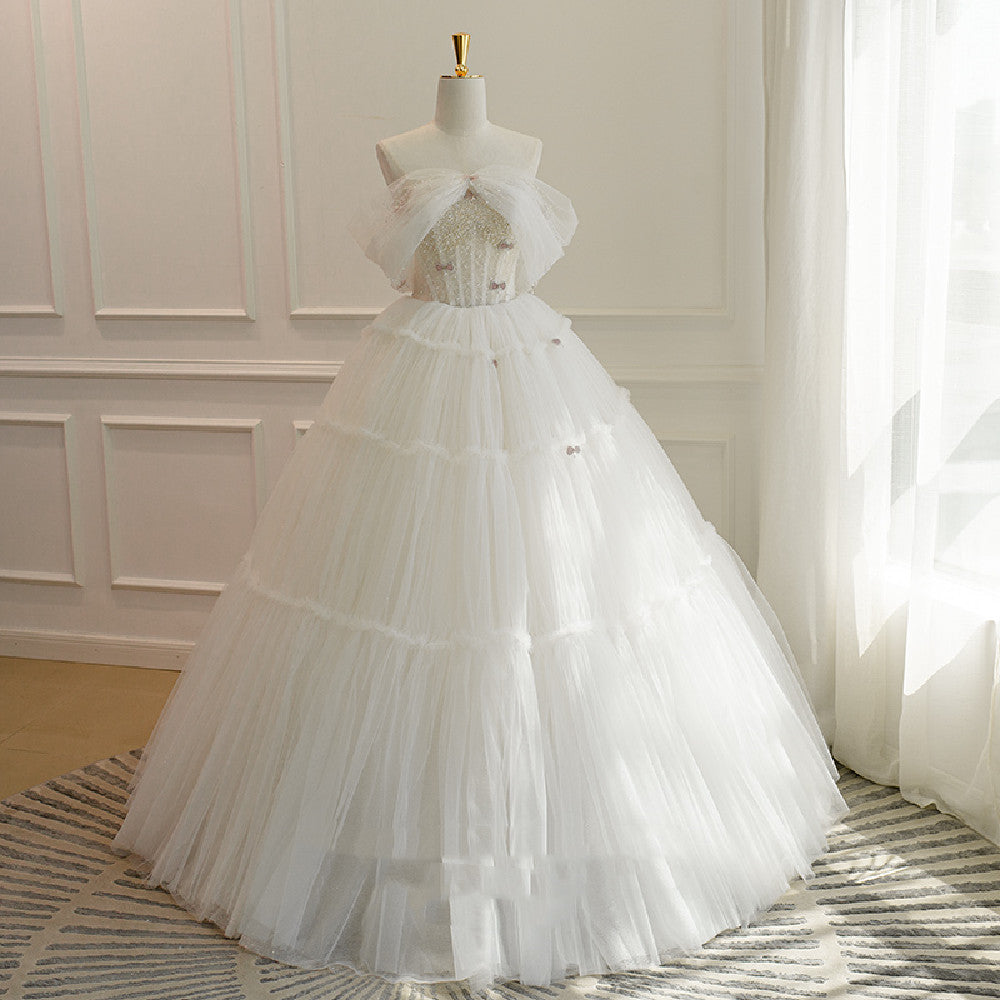 White Tencel Bow Crystal Cake Skirt with Nail Beads