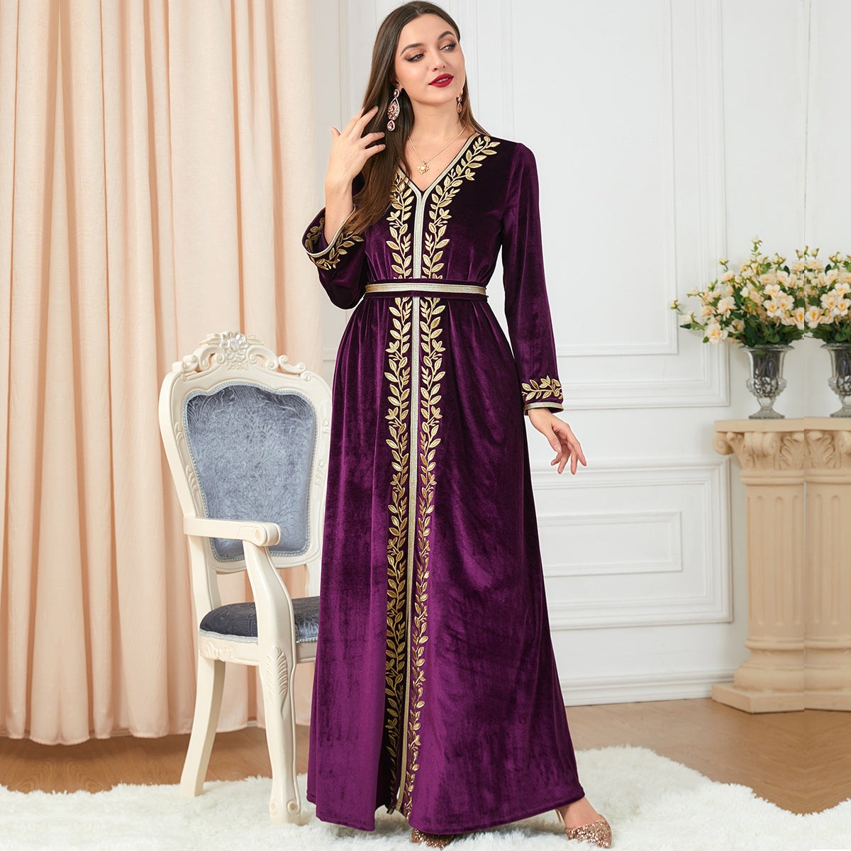 Arab Women's Long Sleeve Slit Women's Dress