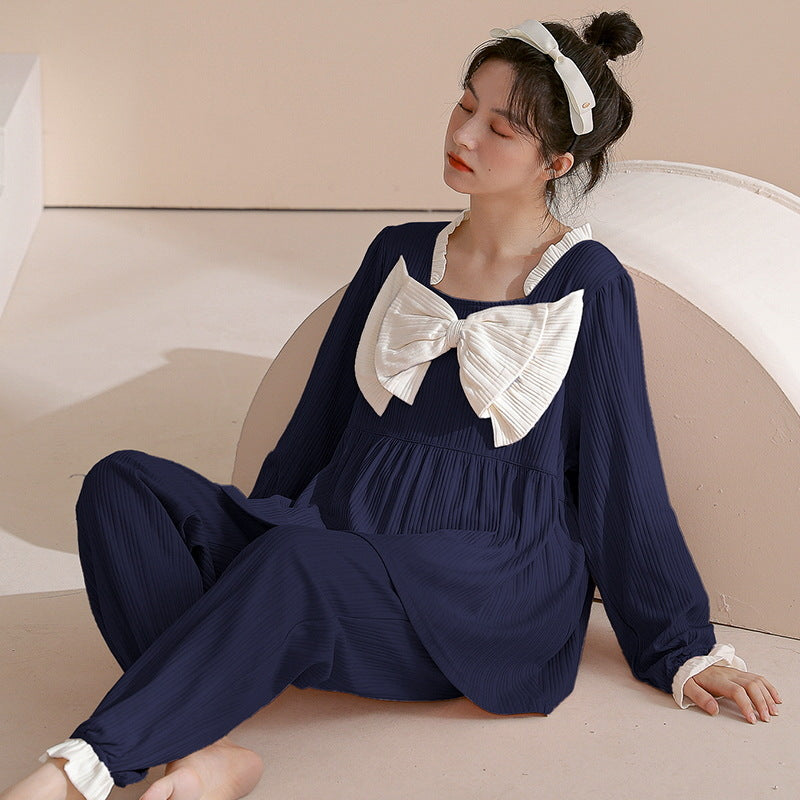 Ladies Cotton Long-Sleeve Cartoon Pajama Set for Home & Outside Wear