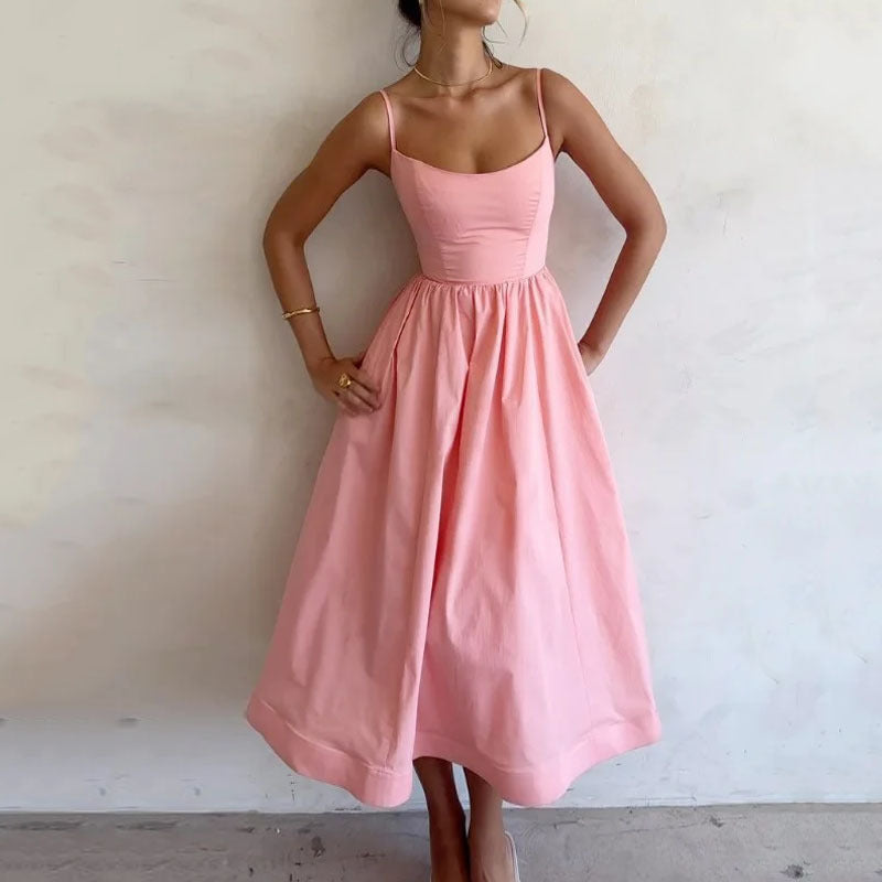 Robe à Bretelles Unie, Douce et Sexy pour Femme en Rose, Blanc, Violet