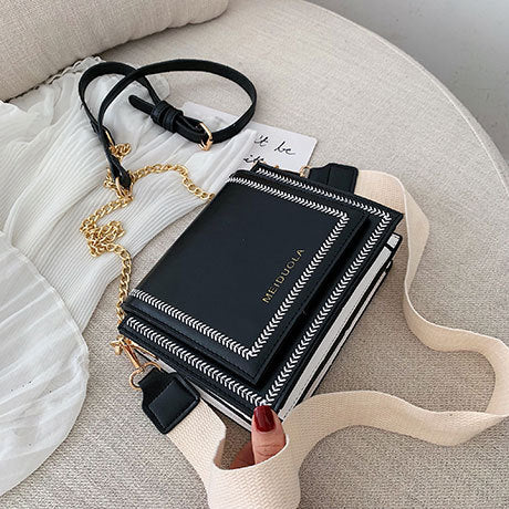 Textured Western Chain Crossbody Bag with Zipper Pocket