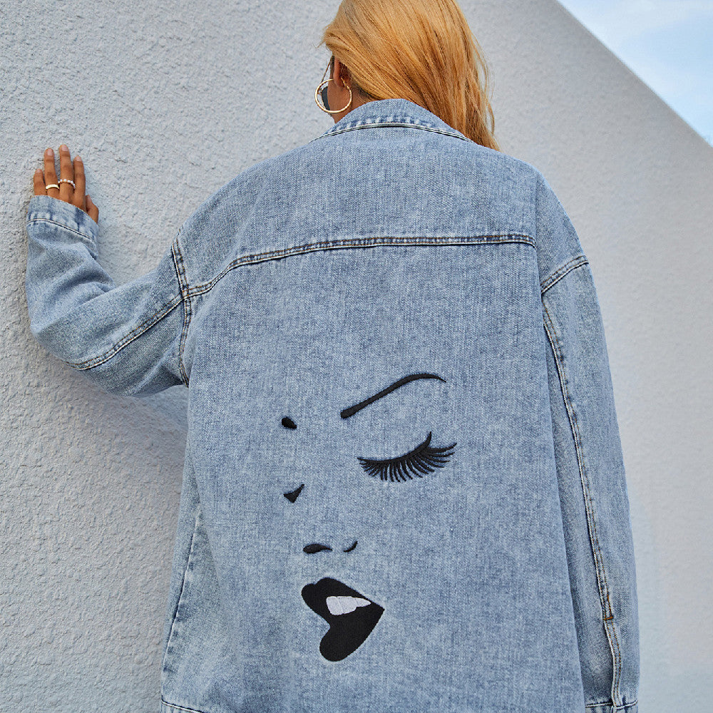 Veste longue en jean bleu slim pour femme