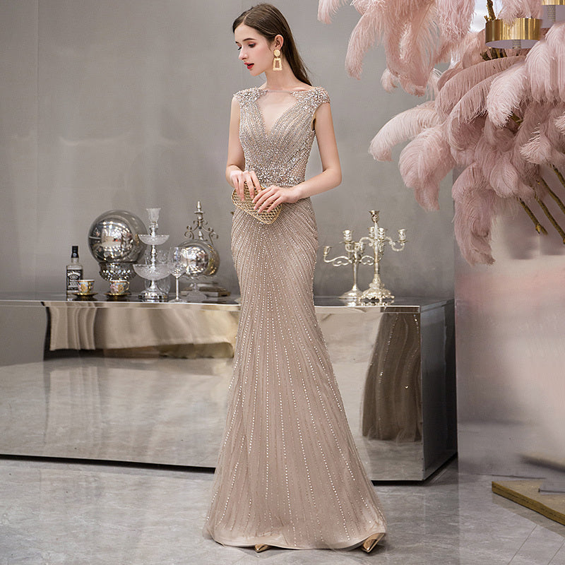Banquet Sleeveless Fishtail Evening Dress for Host Performance