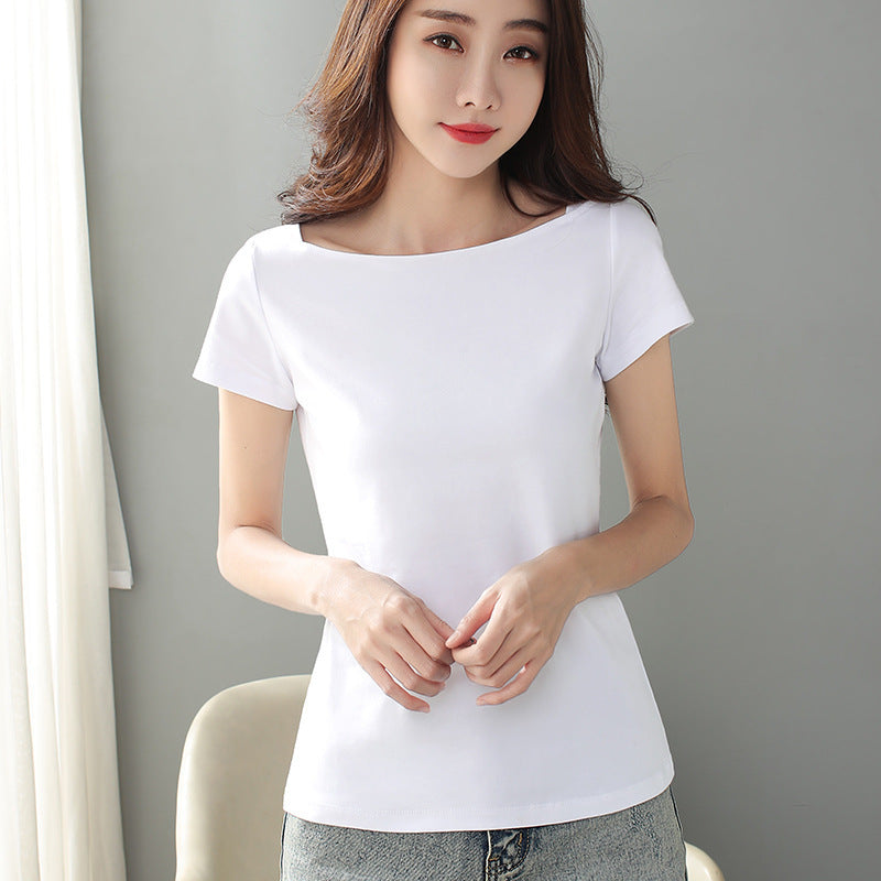 Fashionable Women's Slim Half-sleeved White Bottoming Shirt Top