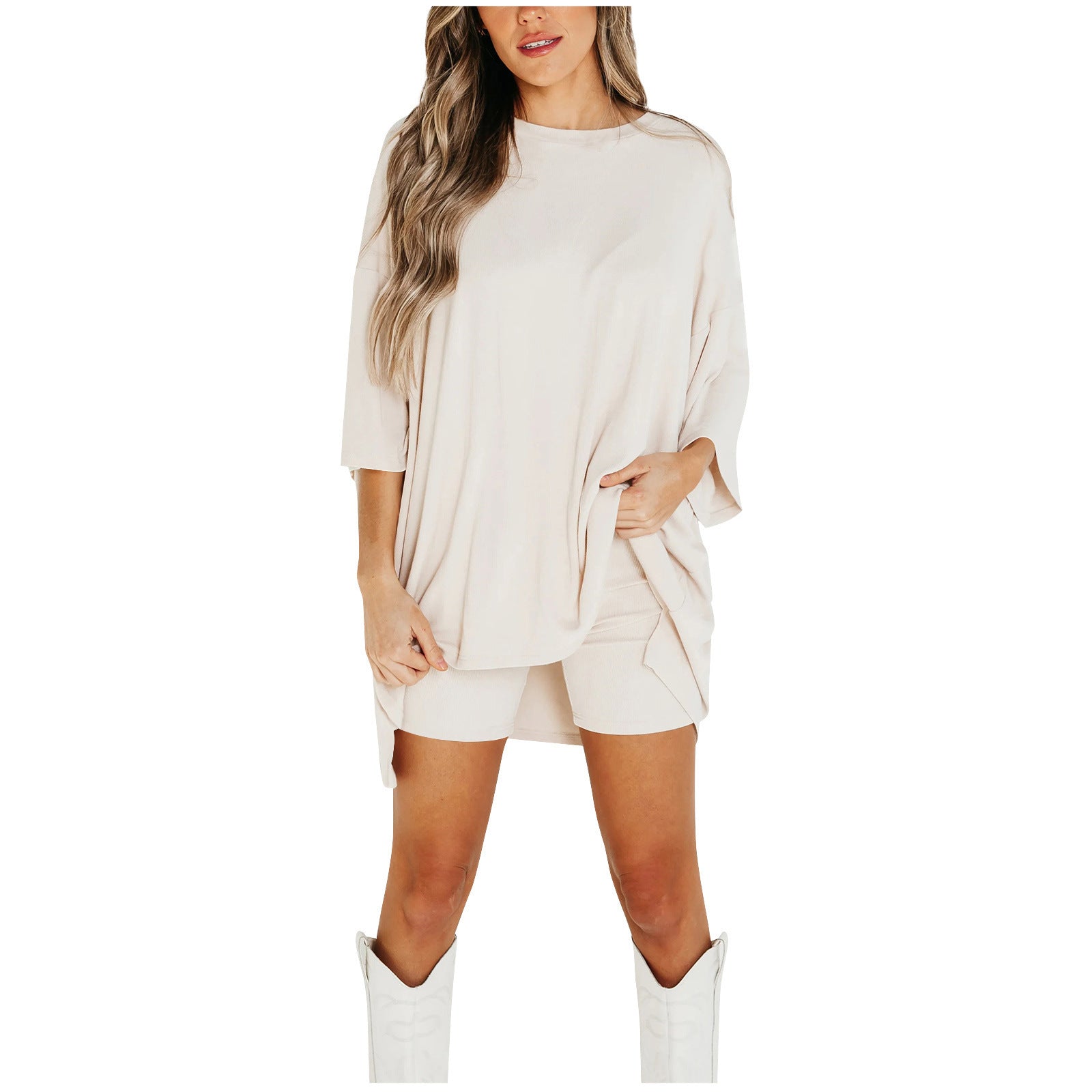 Ensemble short d'été pour femme, T-shirt ample à manches chauve-souris et pantalon slim