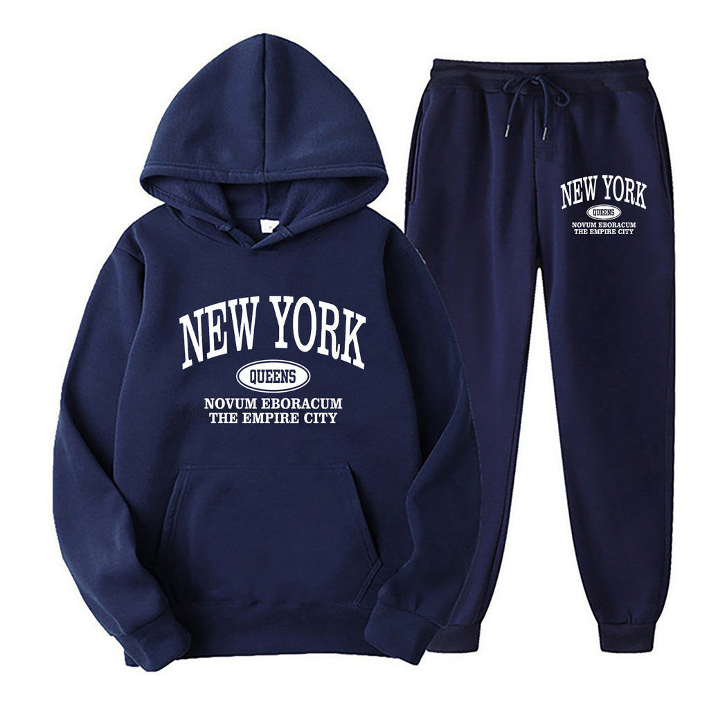 Men's Printed Hoodie Two-Piece Sweater Suit Polyester Fiber