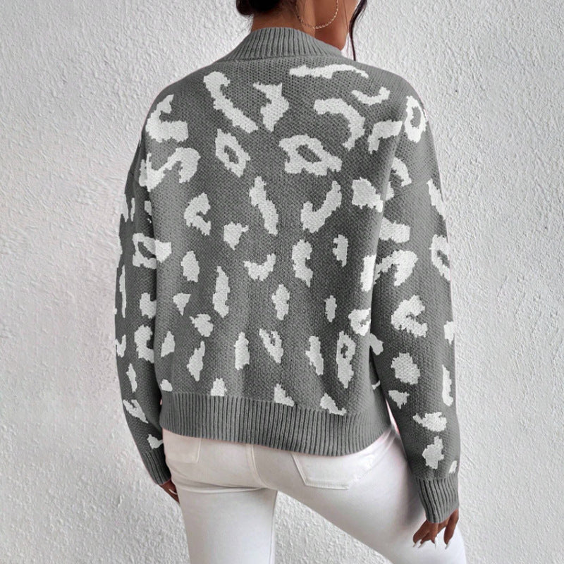 Haut pull jacquard imprimé léopard printemps et automne