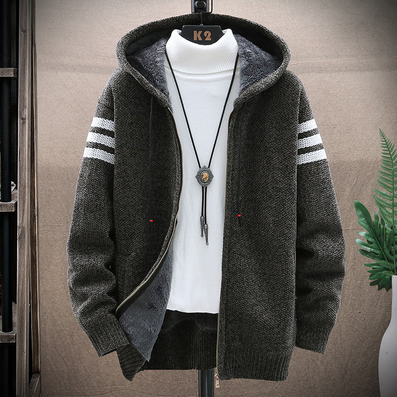 Men's Hooded Plus Size Velvet Thickened Cardigan