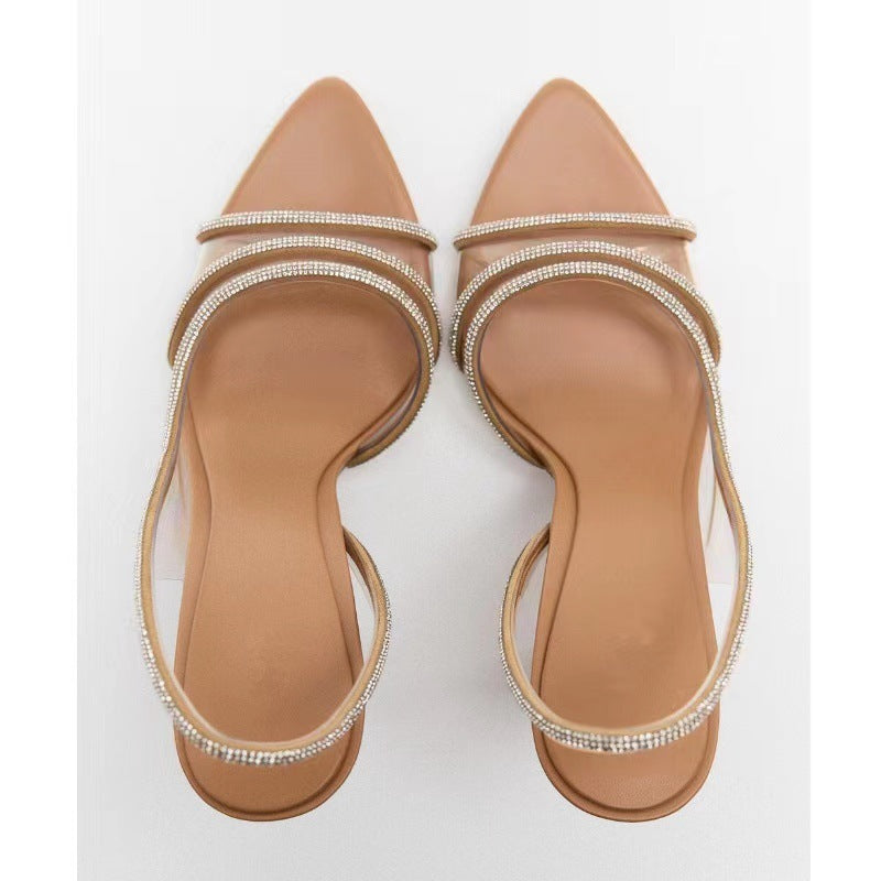 Women's Apricot Pointed PVC High Heels, Sizes 35-42