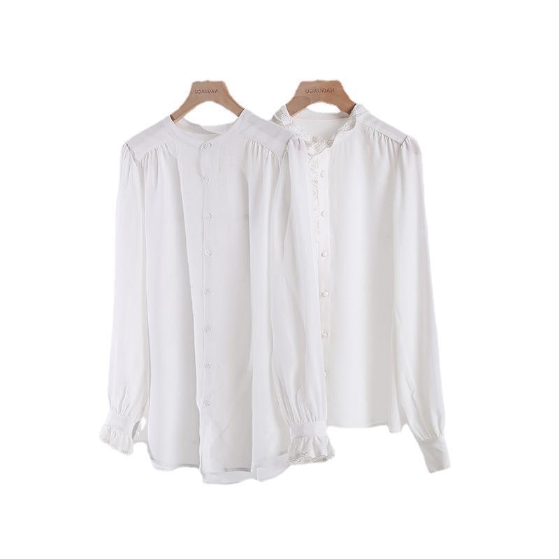French Chic Stand Collar Puff Sleeve Shirt for Spring and Autumn