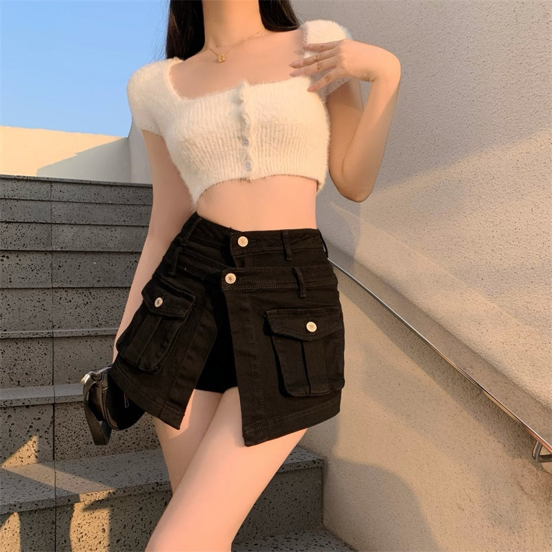 Irregular High Waist Layered Denim Culottes