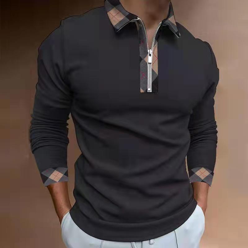Men's Long Sleeve Zipper Lapel T-Shirt