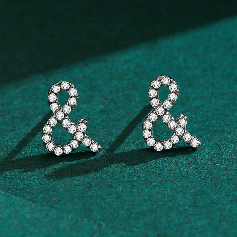 Boucles d'oreilles clous en argent sterling S925 avec zircon, motif symbole simple
