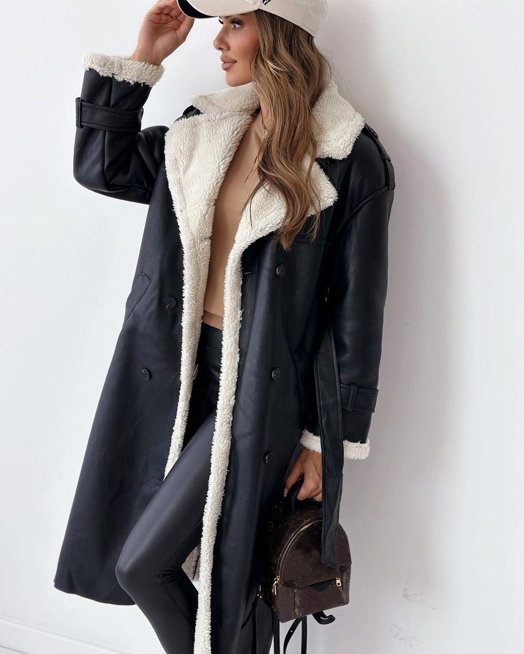Manteau mi-long en polyester pour femme, style trench croisé à double boutonnage avec ceinture, pour l'hiver