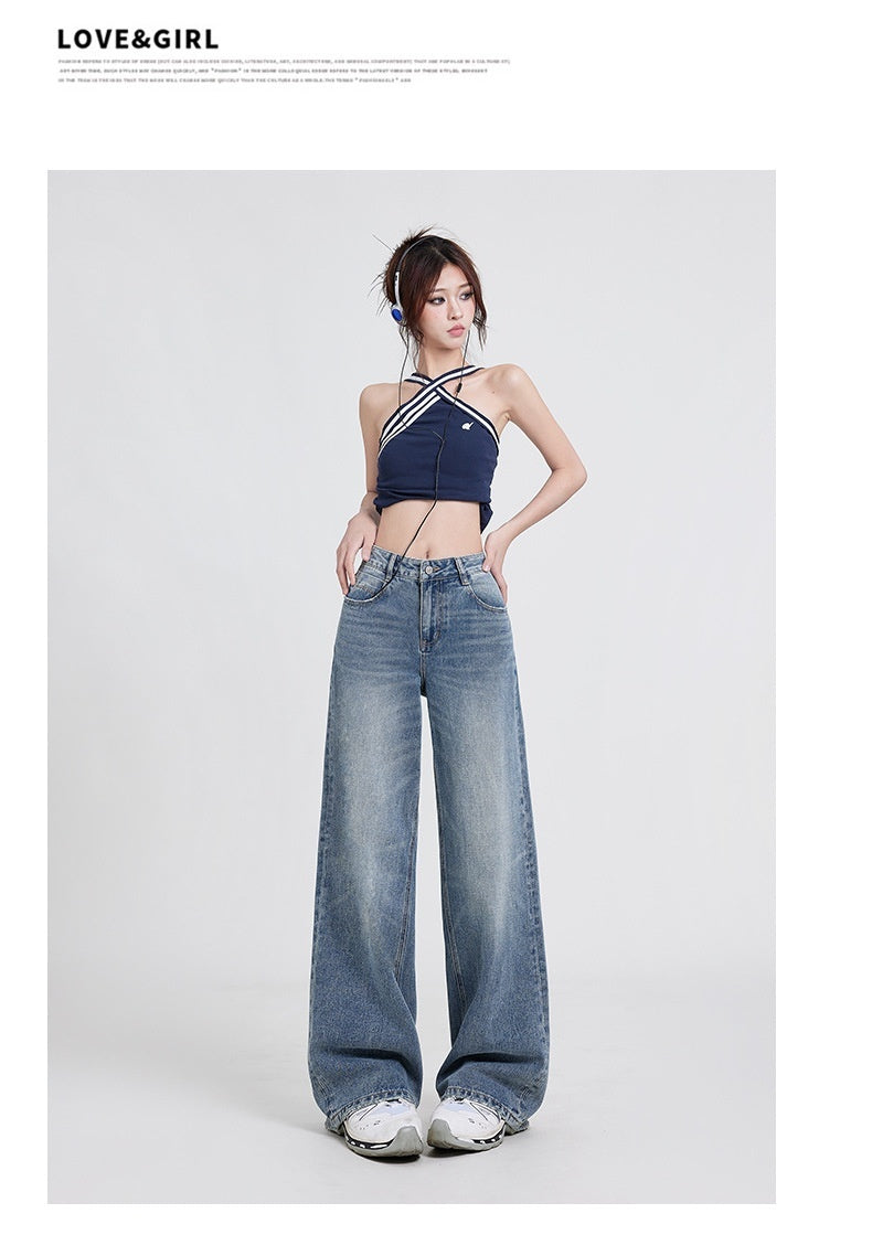 Women's High Waist Wide Leg Straight Baggy Jeans