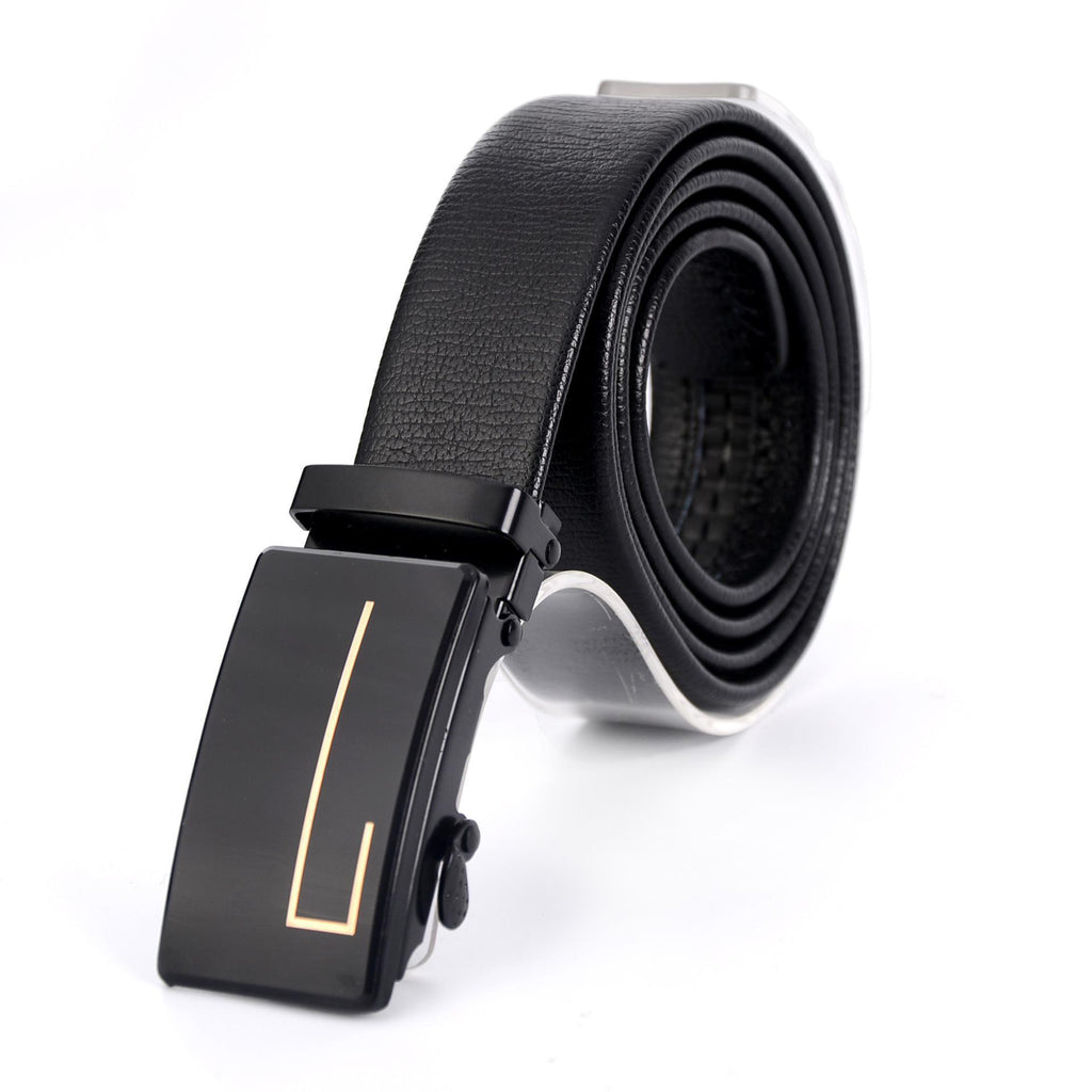 Men's Automatic Buckle Business Casual Belt with Mirror Acrylic Iron Button, 110-130cm, Patent Leather Finish