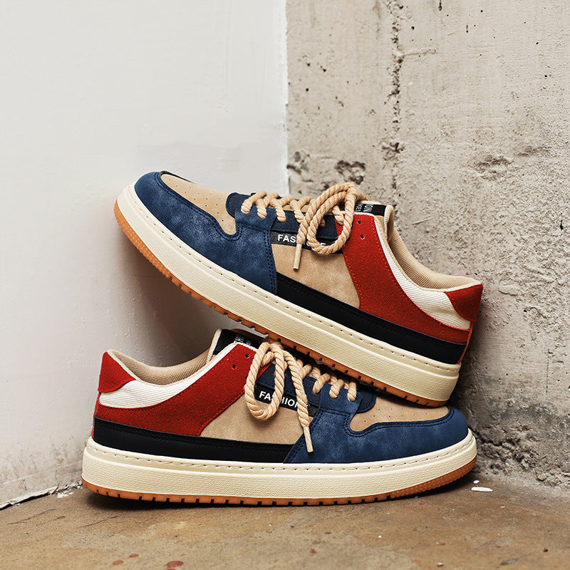 Autumn Casual Lace-Up Men's Sports Shoes in Khaki Green, Red & Blue