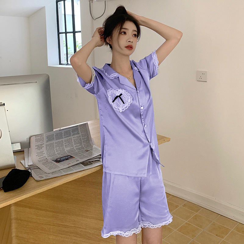 Women’s Korean-Style Pink Short-Sleeve Shorts Pajama Set, Rayon, Summer, Casual, Breathable