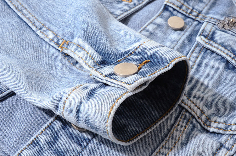 Heavy Industry Beaded Flowers Long-sleeved Denim Jacket