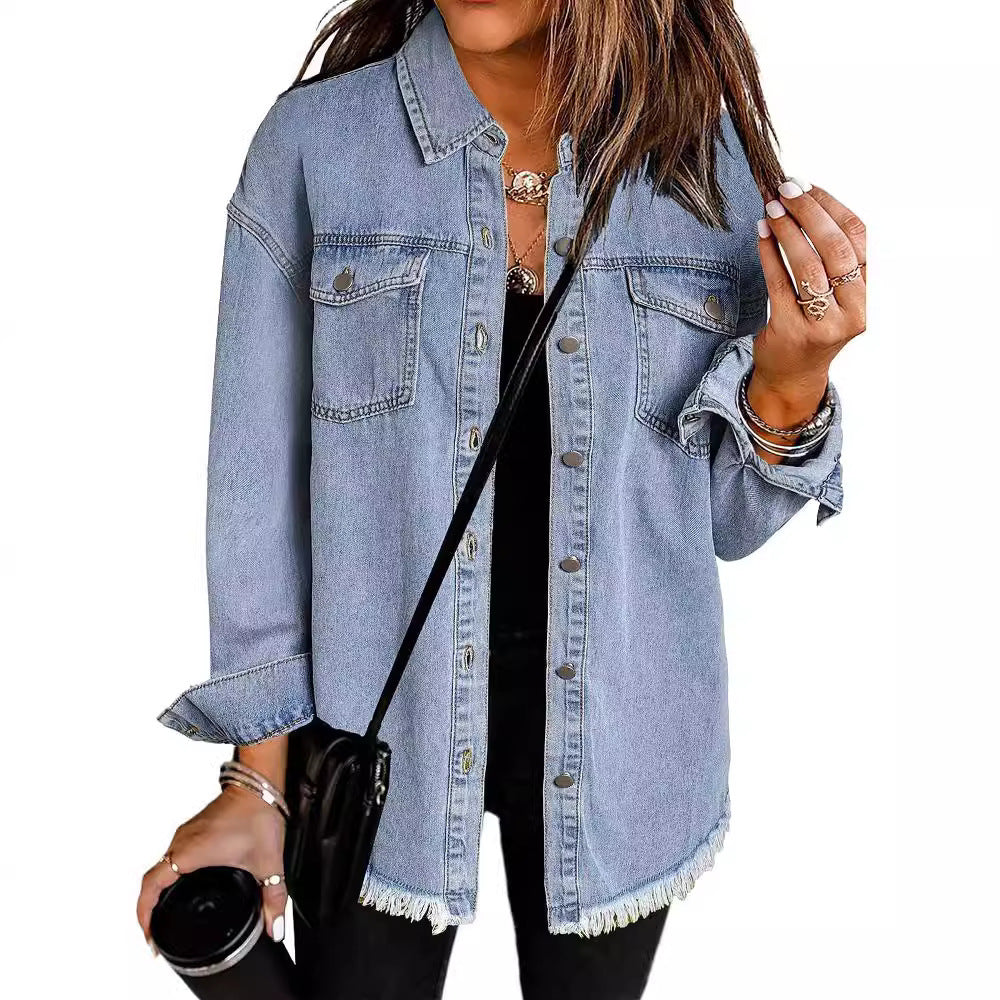 Veste-chemise en jean boutonnée pour femme
