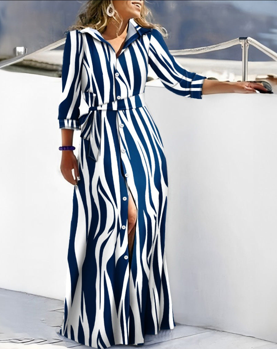Fashion Long Sleeve Printed Shirt Dress