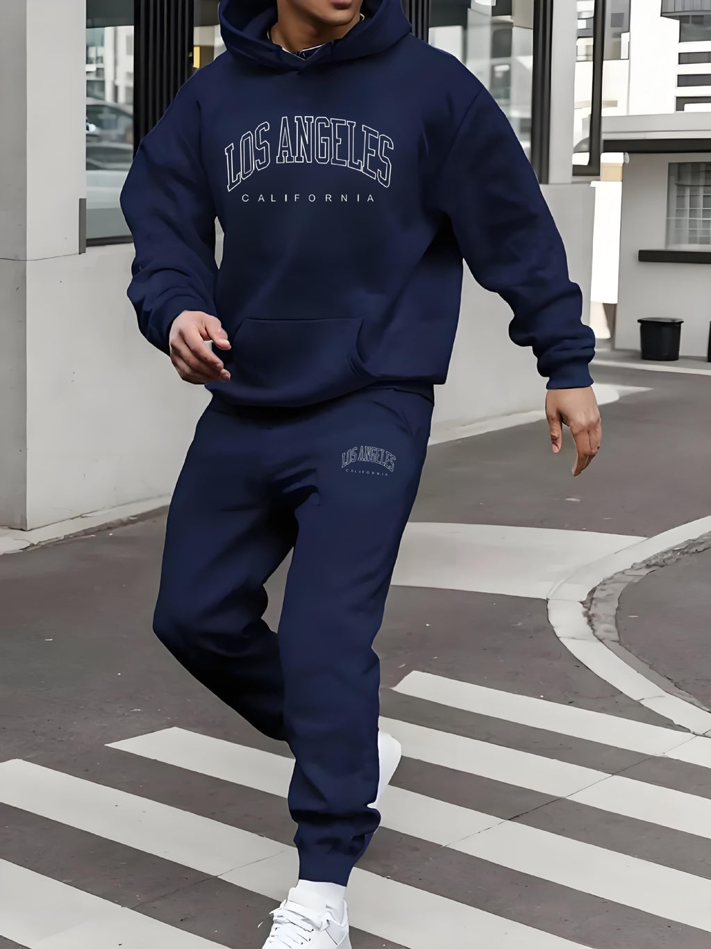Ensemble homme pull à capuche et pantalon de survêtement doublé polaire imprimé lettre pour automne hiver