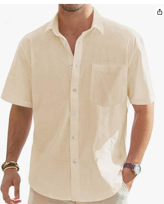 Men's Cotton Linen Short Sleeve Shirt Top