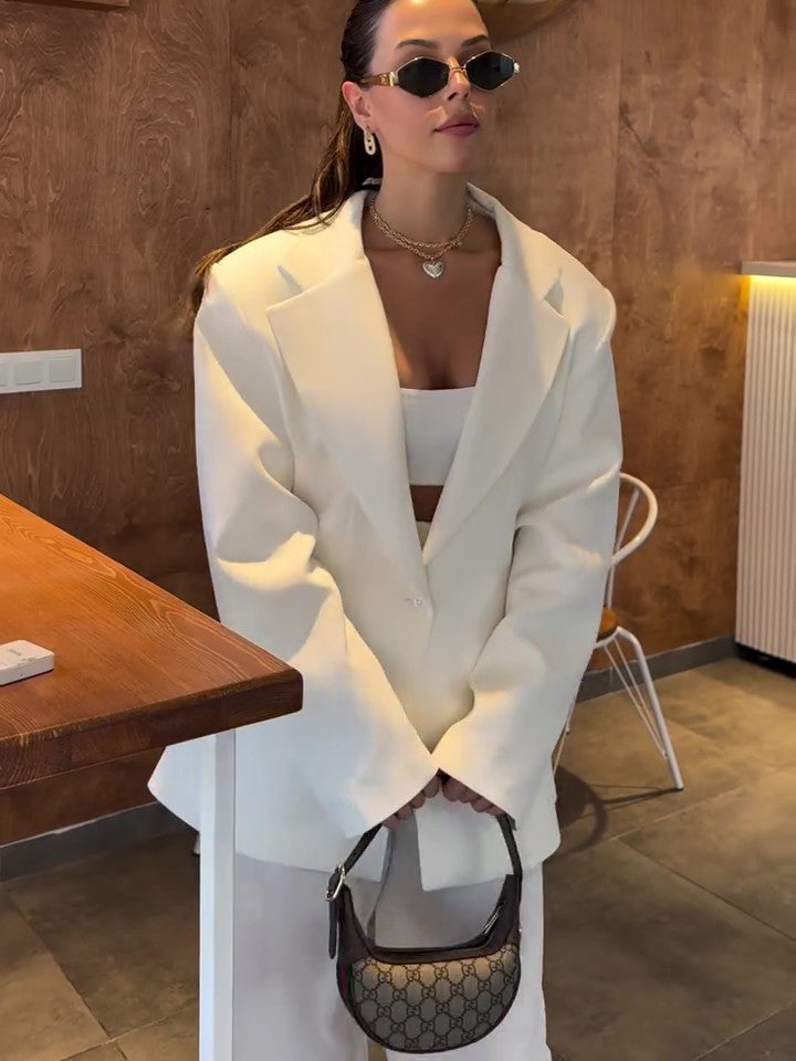 Elegant Solid Color Loose Polyester Blazer