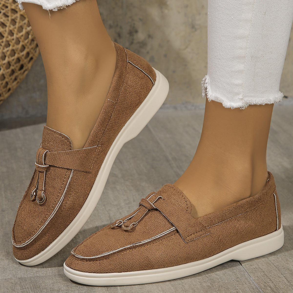Chaussures Plates Décontractées à Enfiler à Bout Rond et Talon Plat pour Femmes Fortes